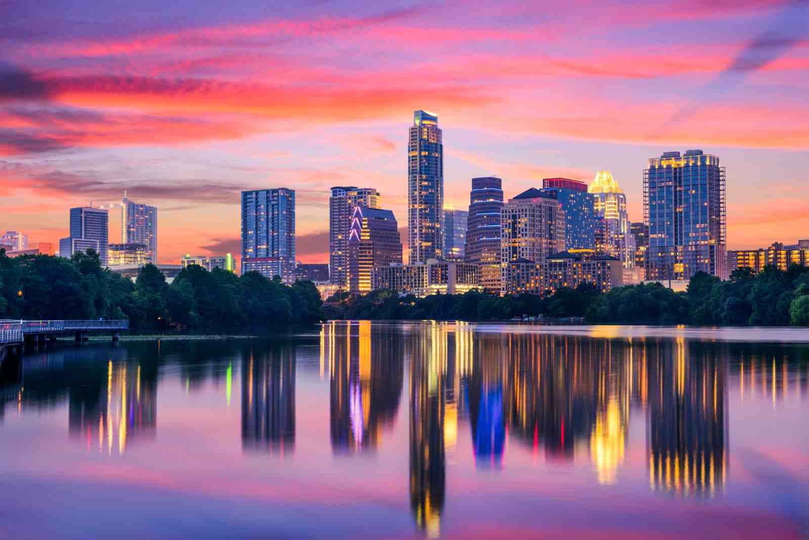 Vibrant Austin Skyline Sunset Wall Art