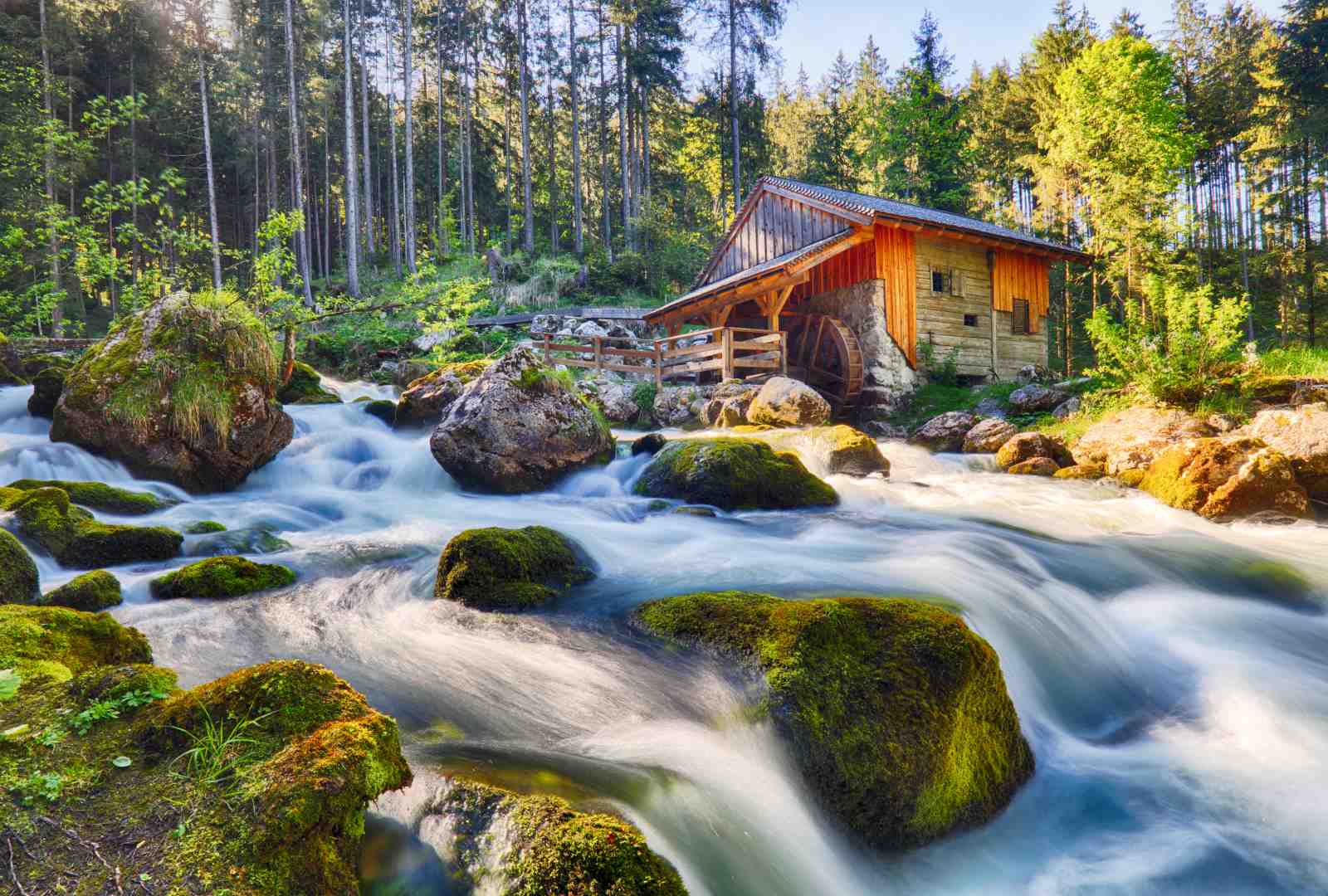 Rustic Mill Waterfall Nature Wall Art