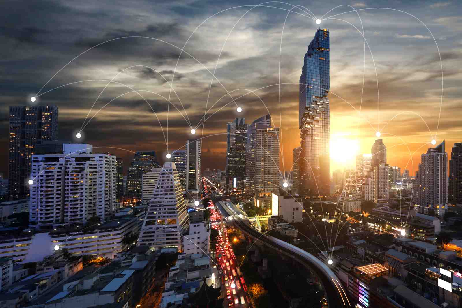 Global Connectivity Cityscape Modern Art Wall Art