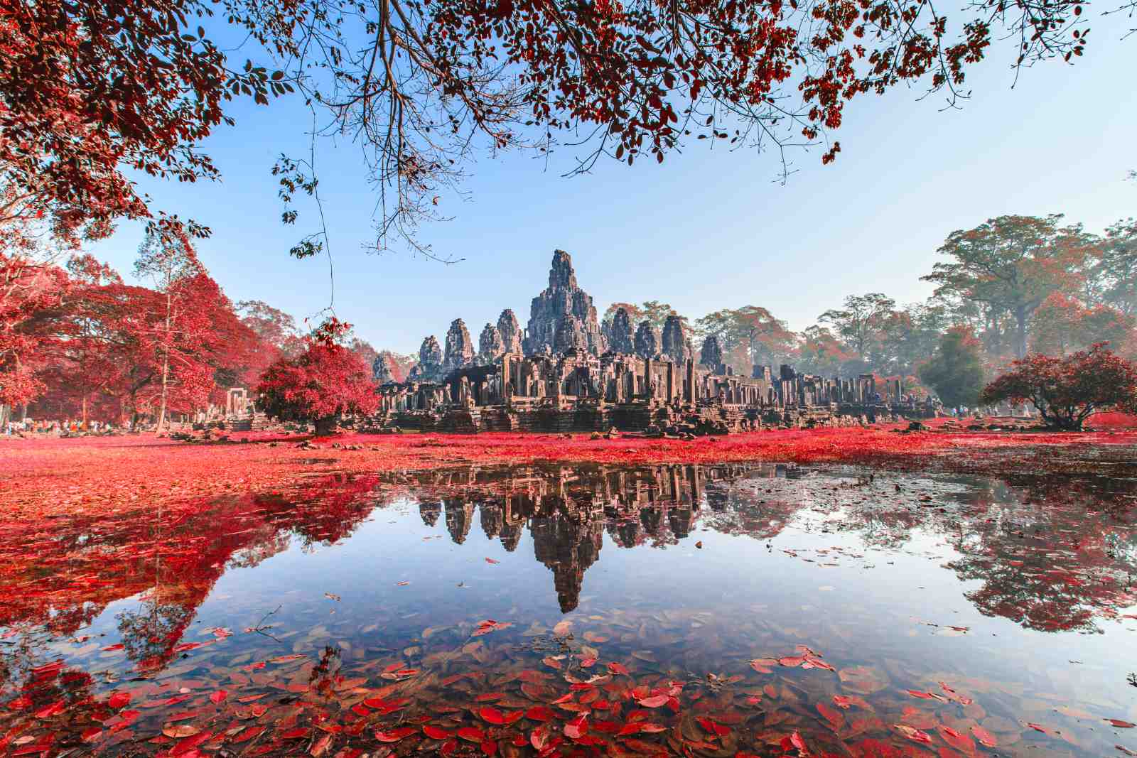 Angkor Wat Red Autumn Reflection Wall Art