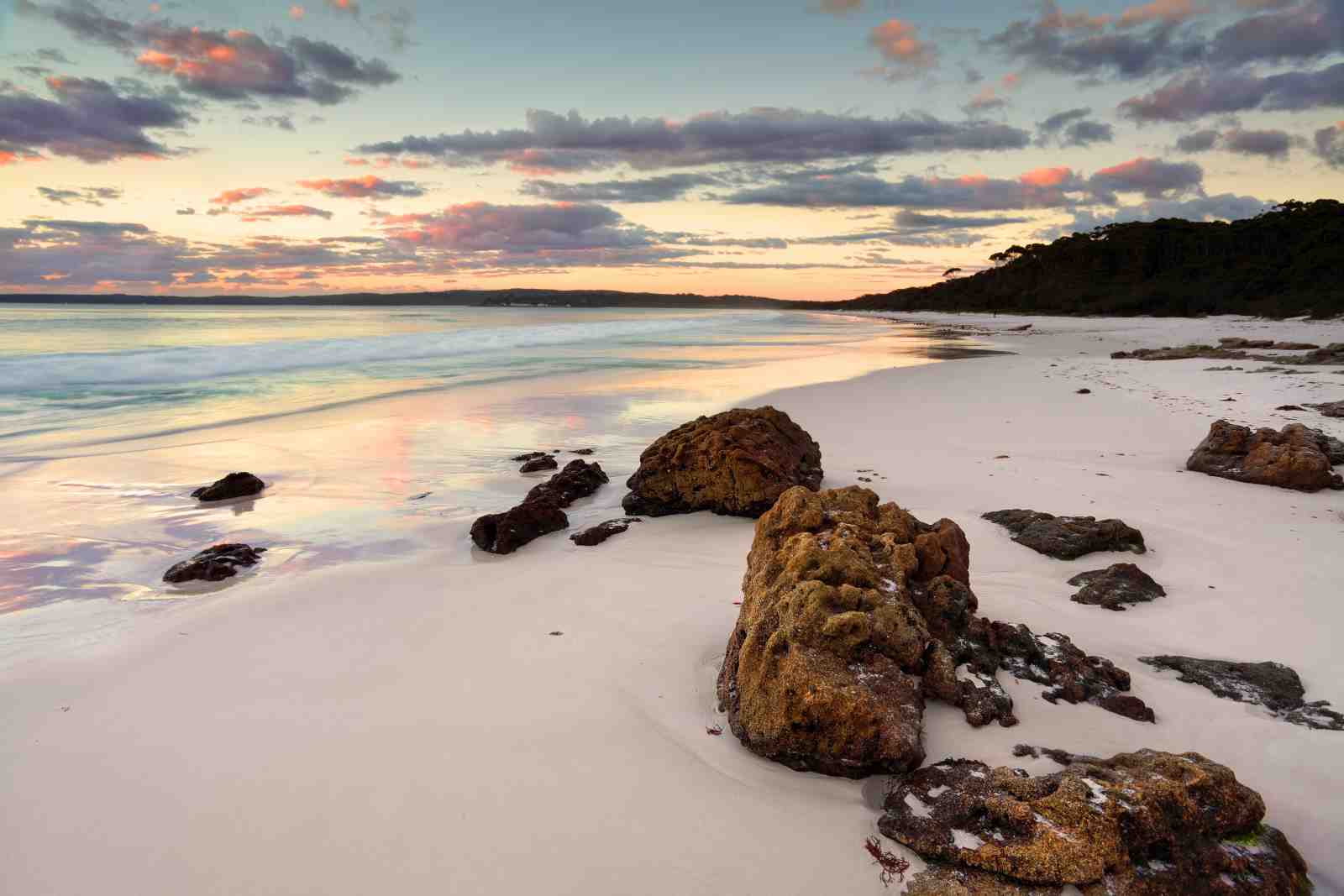 Serene Sunset Beach Rocks Wall Art