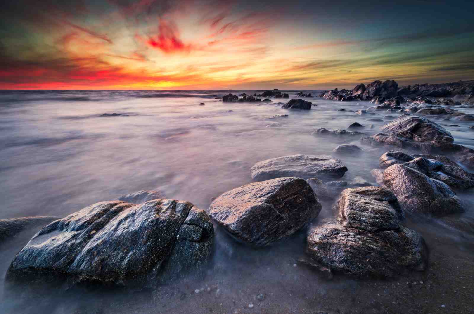 Dramatic Sunset Coastal Rocks Wall Art