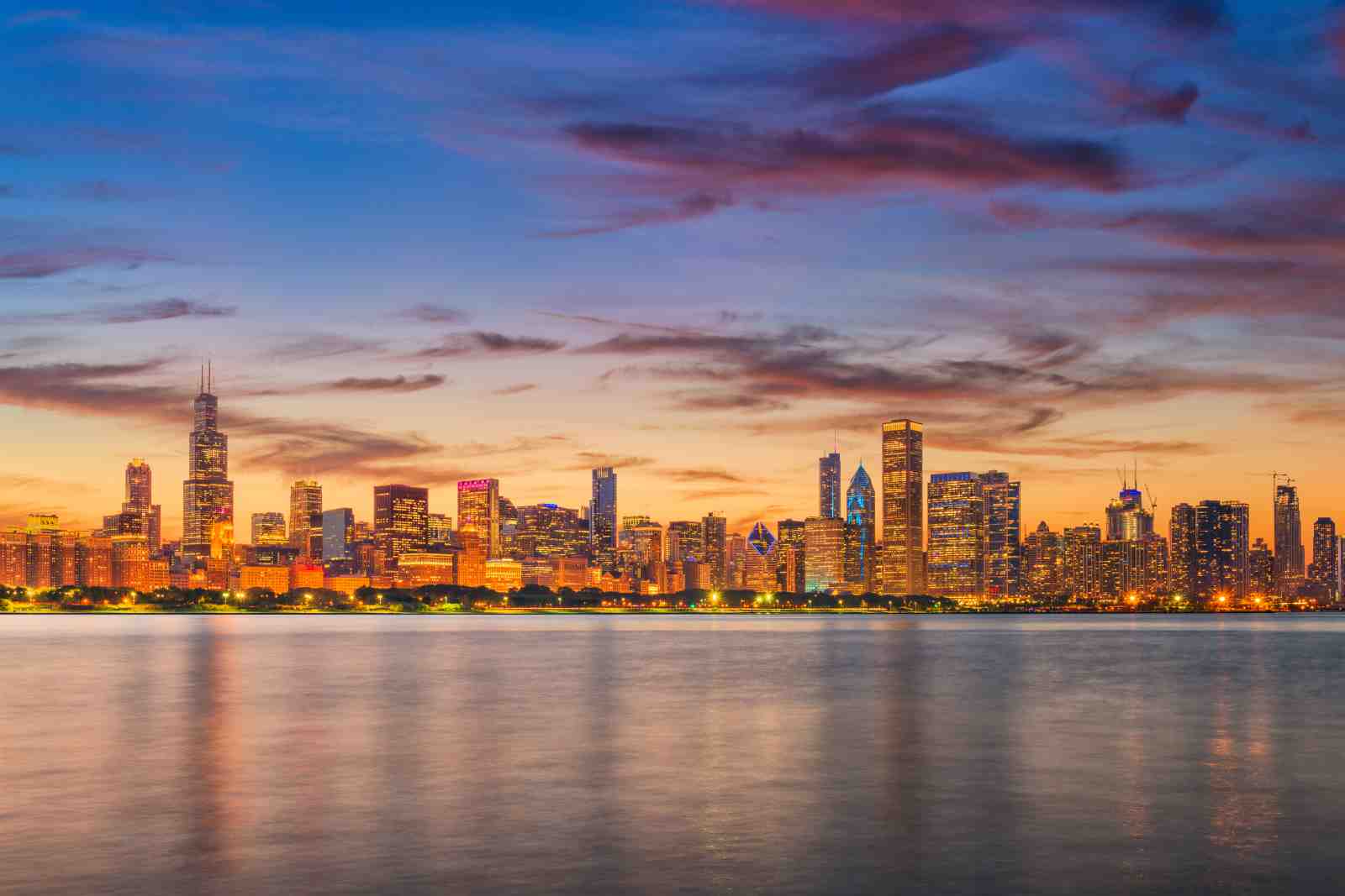 Chicago Skyline Sunset Wall Art - Cityscape Art