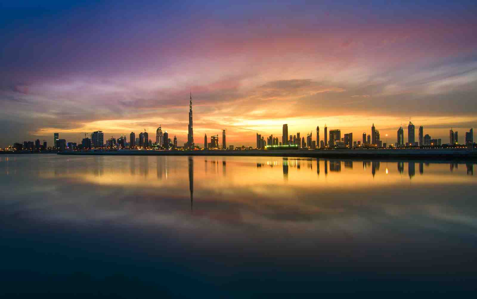 Dubai Skyline Sunset Reflection Wall Art