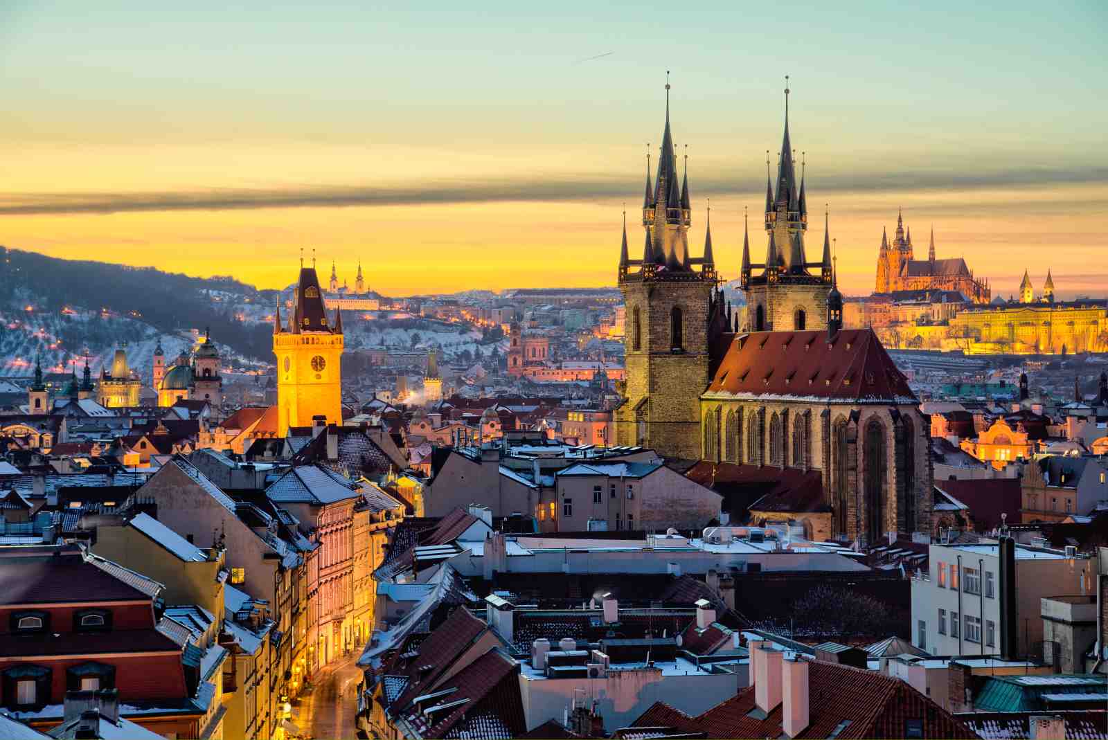 Magical Prague Skyline Winter Sunset Wall Art