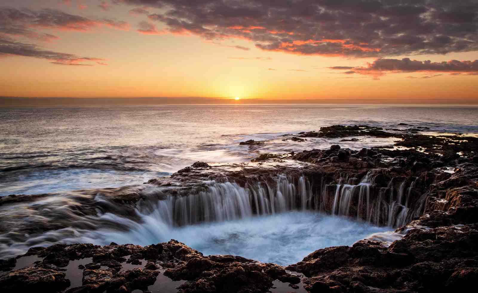 Coastal Waterfall Sunset Serenity Wall Art