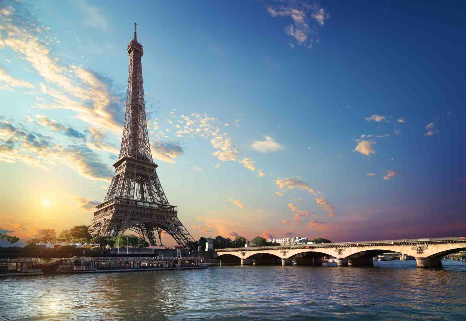 Eiffel Tower Paris Seine Sunset Wall Art