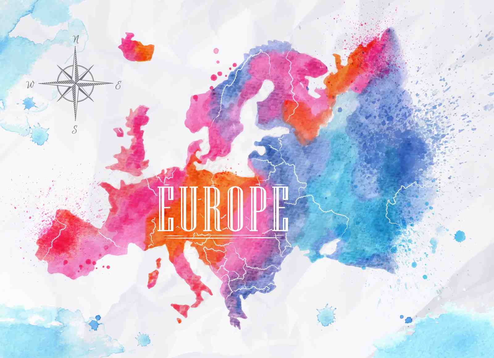 Vibrant Watercolor Europe Map Wall Art