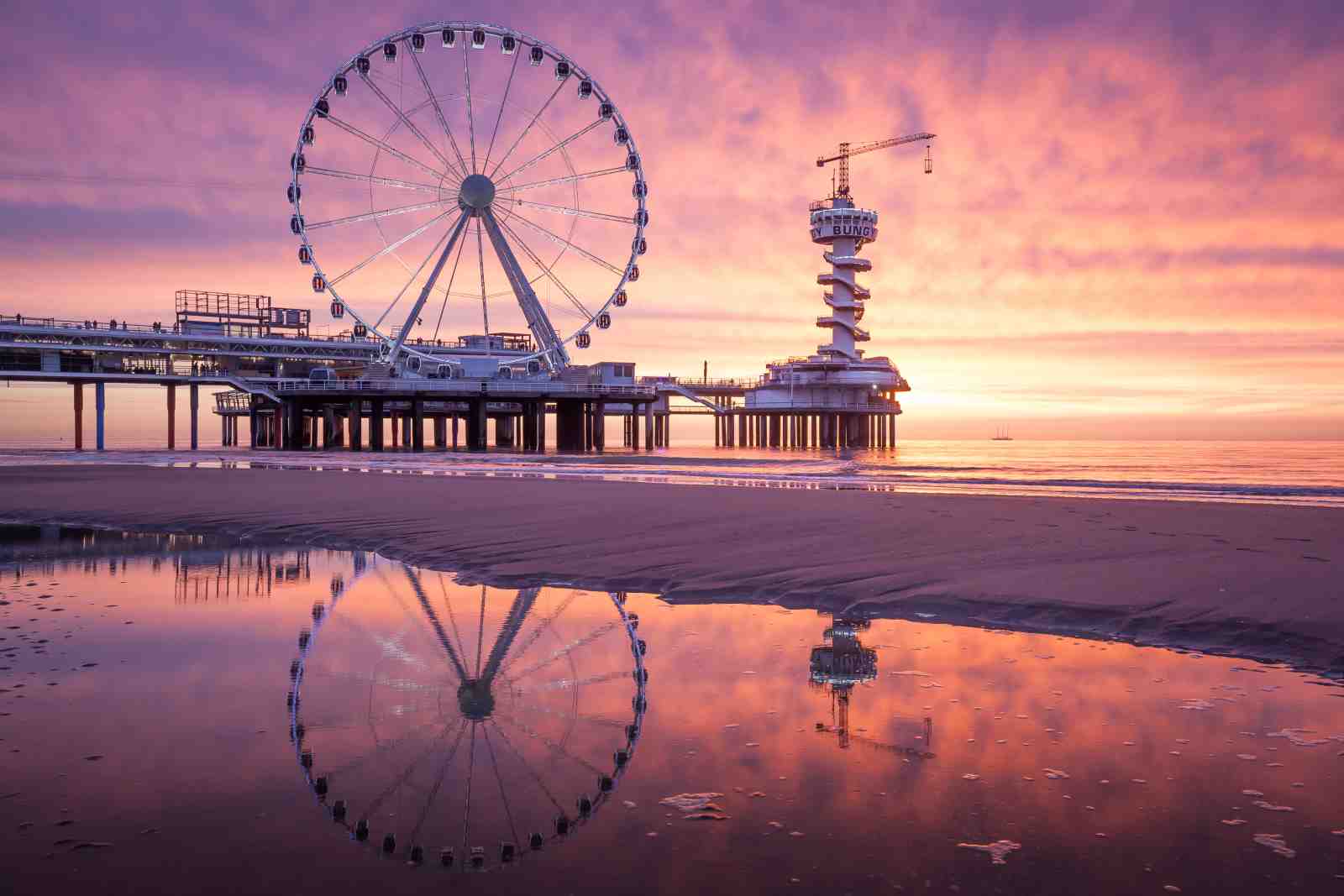 Sunset Ferris Wheel Pier Beach Wall Art