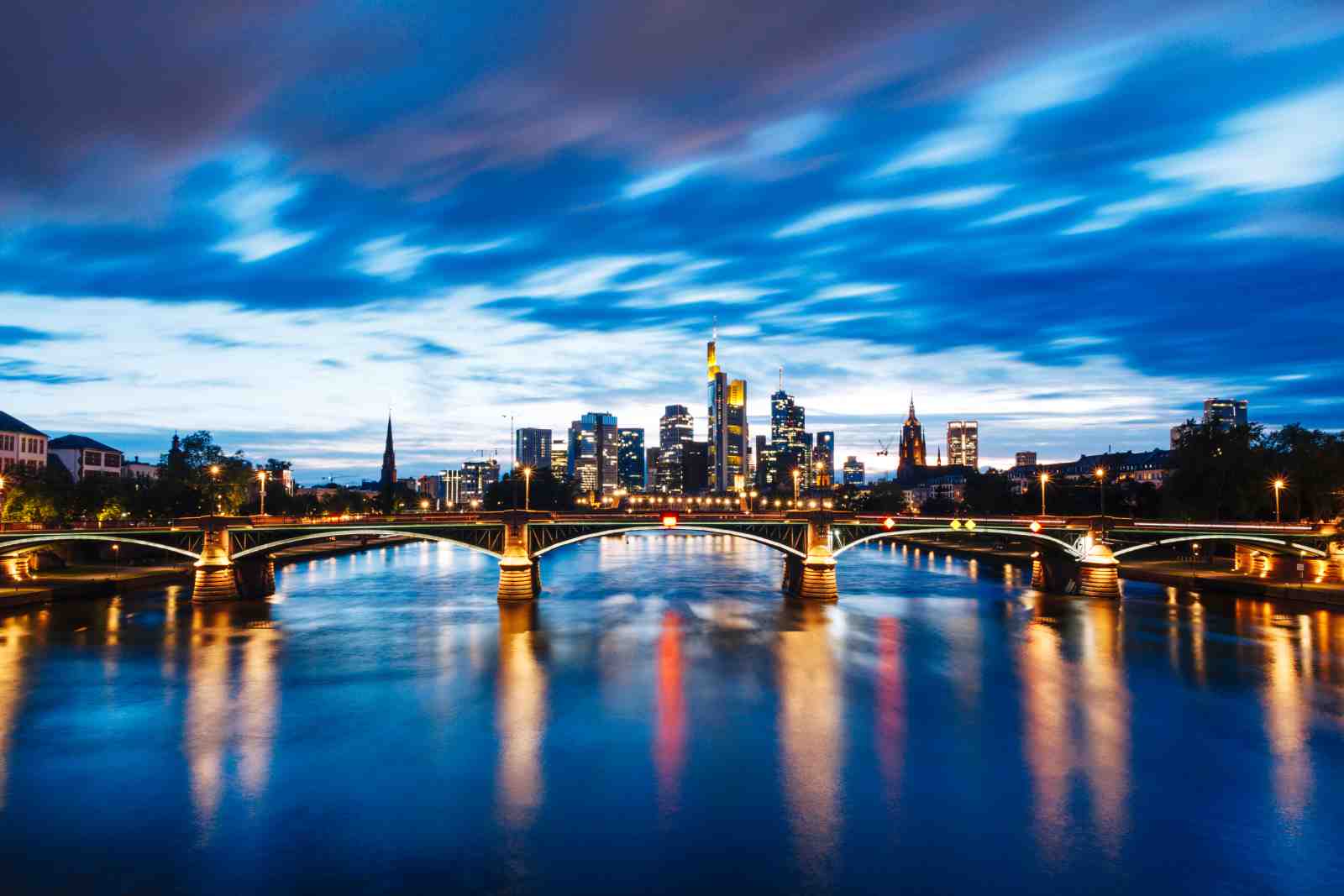 Frankfurt Skyline Bridge at Dusk Wall Art