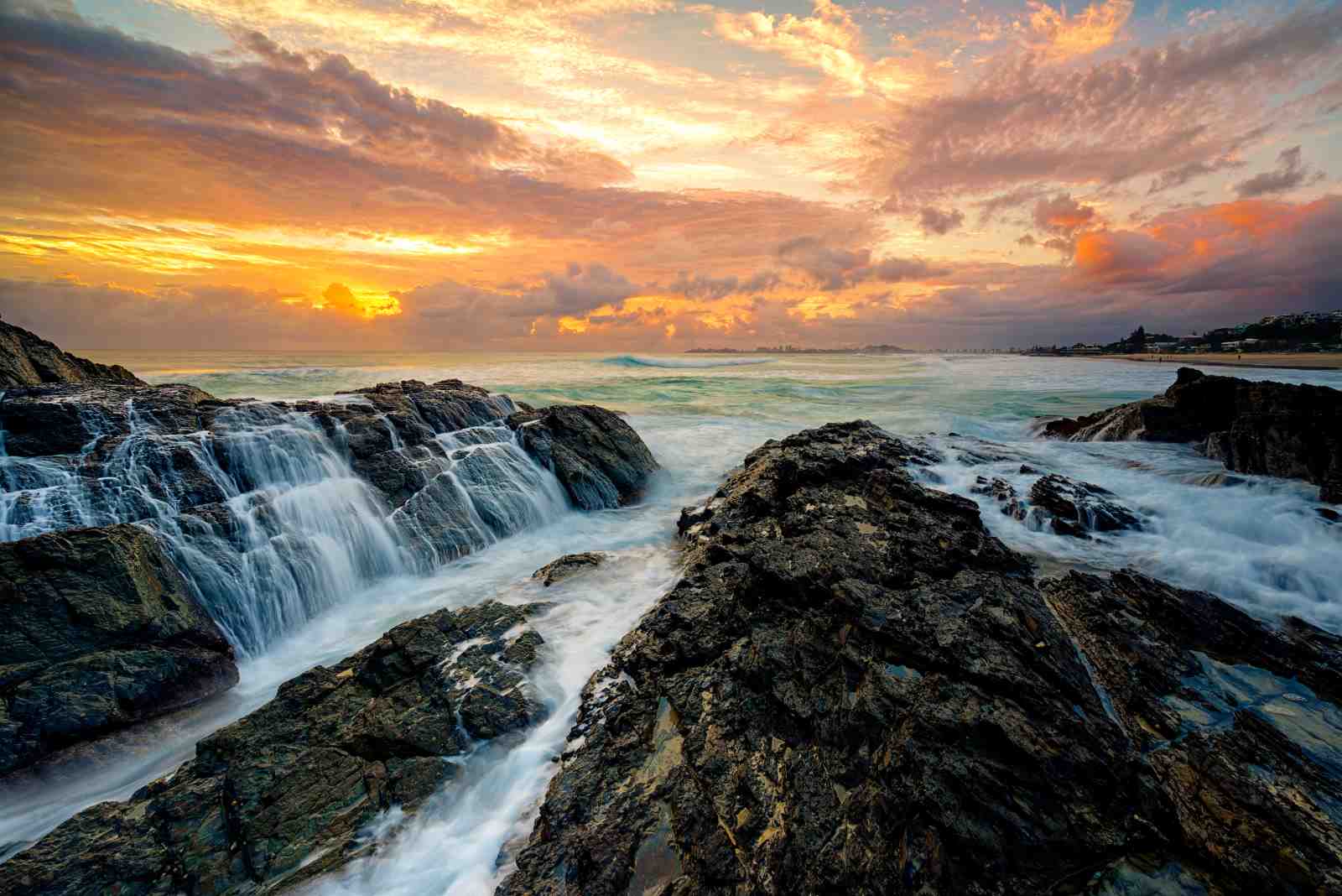 Coastal Sunset Waterfall Wall Art