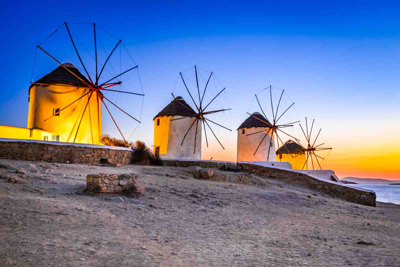 Iconic Mykonos Windmills Dusk Wall Art