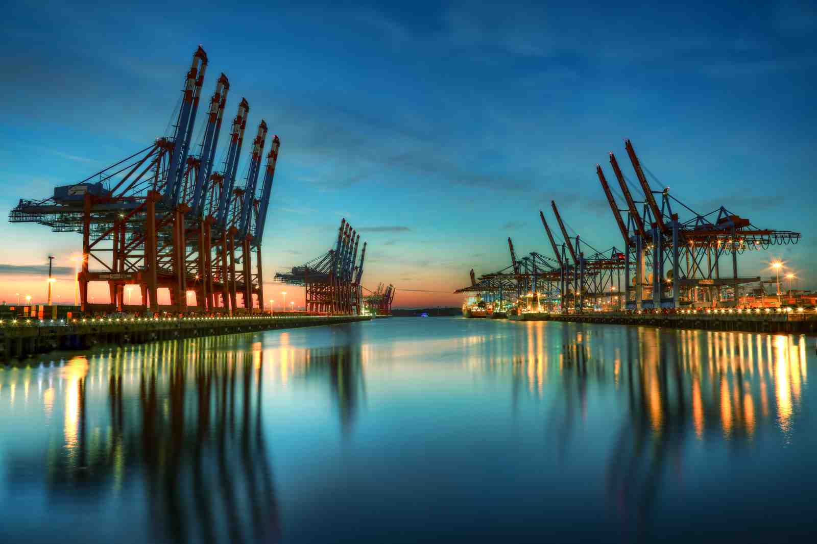 Industrial Harbor Cranes at Dusk Wall Art