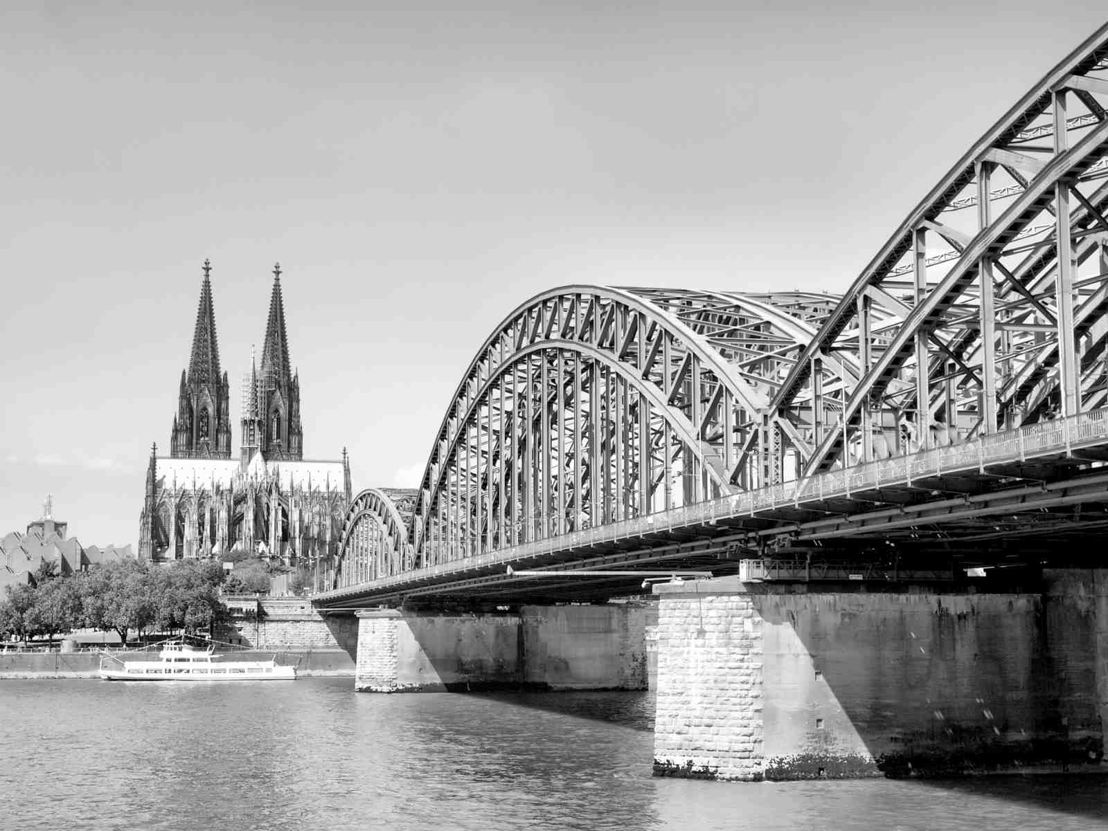 Cologne Cathedral & Hohenzollern Bridge Black and White Wall Art