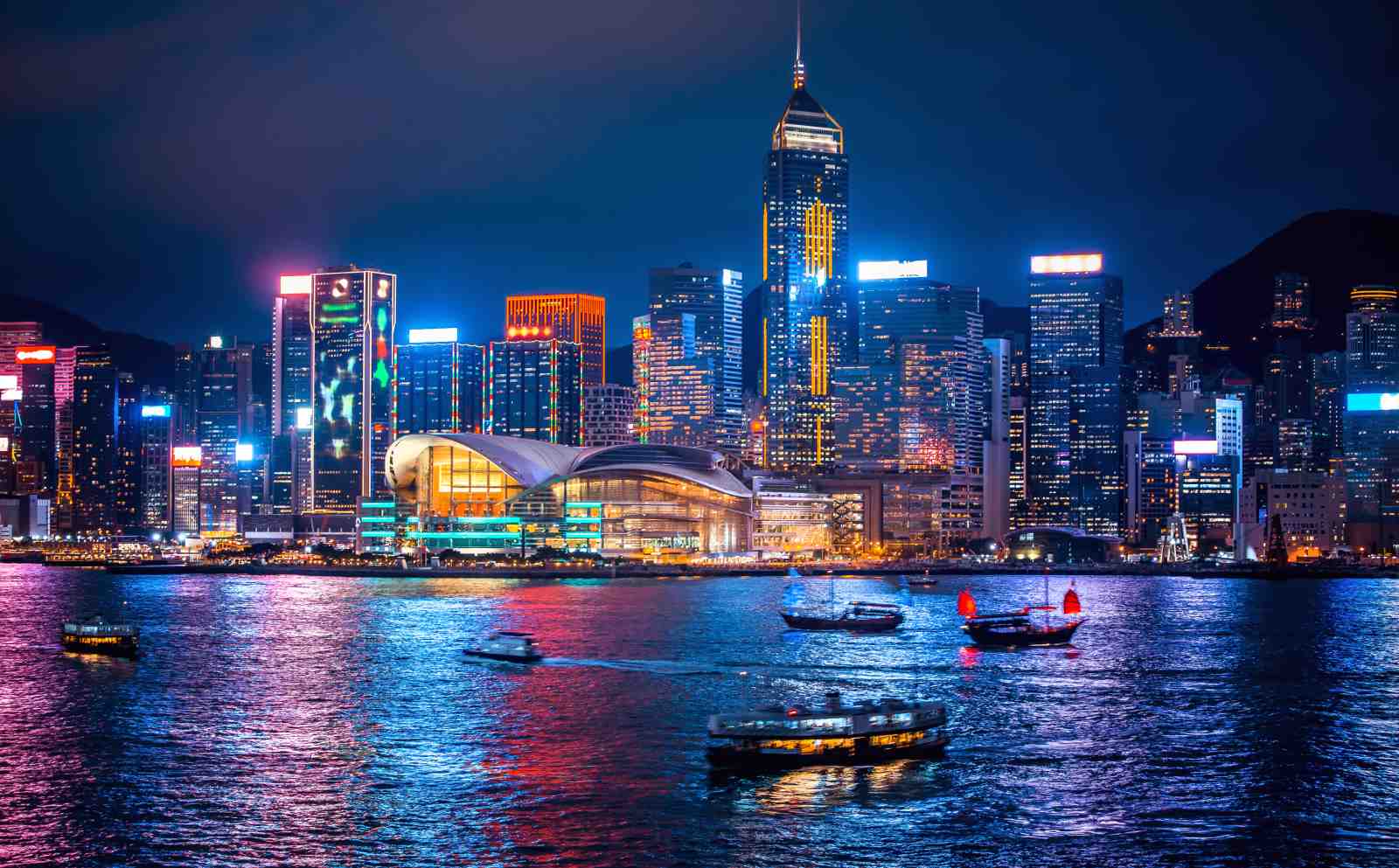 Vibrant Hong Kong Skyline at Night Wall Art
