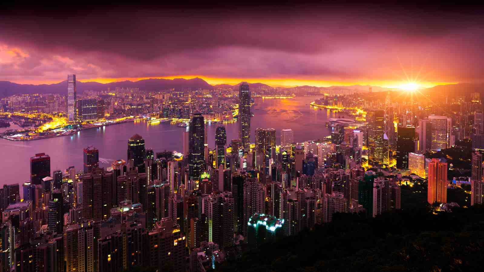 Hong Kong Skyline Sunset Wall Art