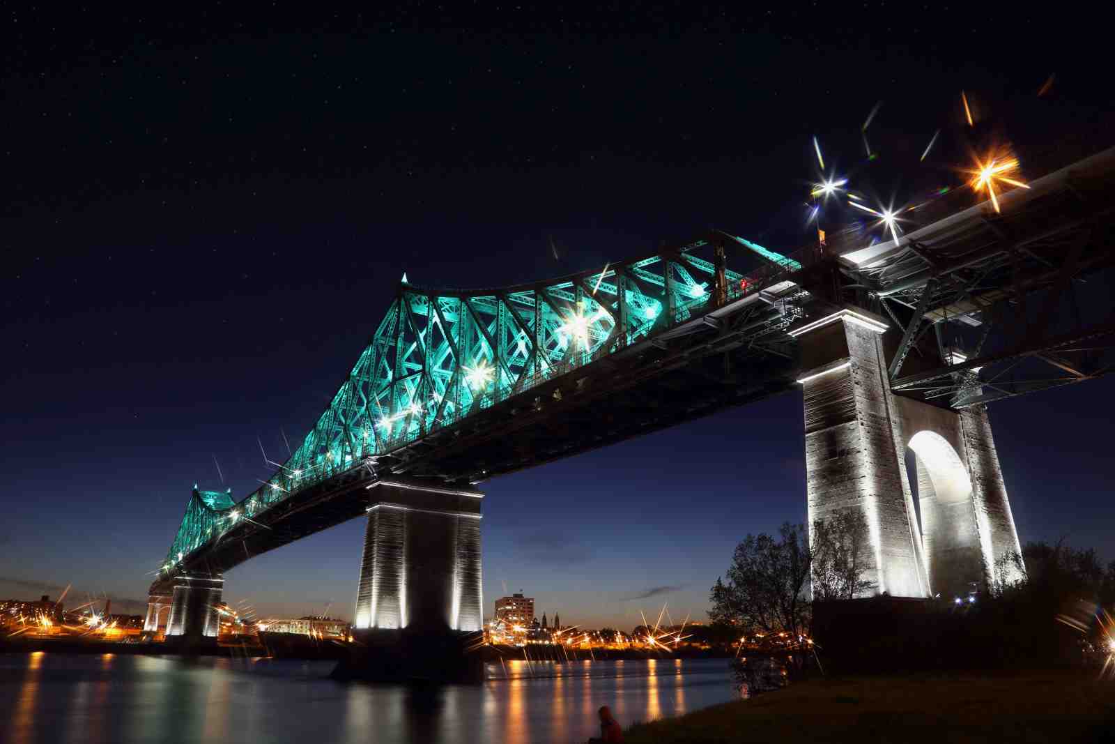 Illuminated Bridge Night Cityscape Wall Art