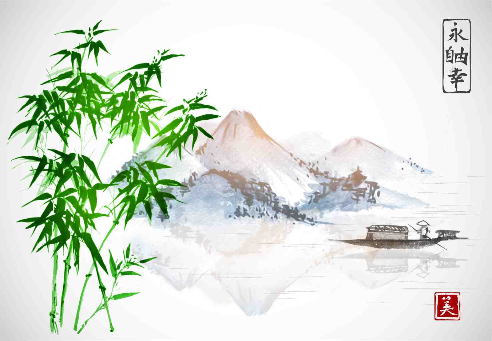Serene Bamboo Mountain Landscape Wall Art