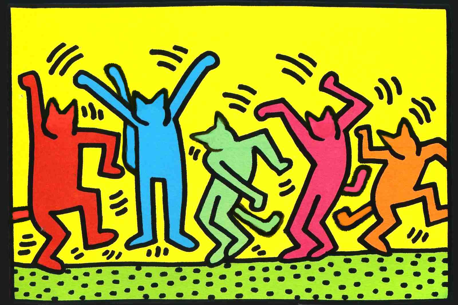 Vibrant Dancing Cats Pop Art Wall Art