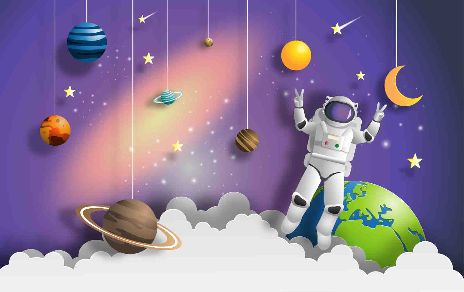Whimsical Astronaut Galaxy Adventure Wall Art