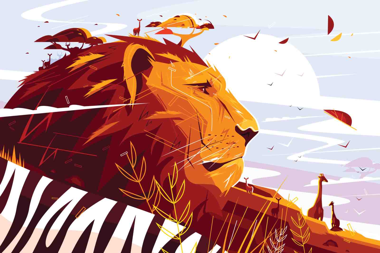 Majestic Lion African Sunset Wall Art