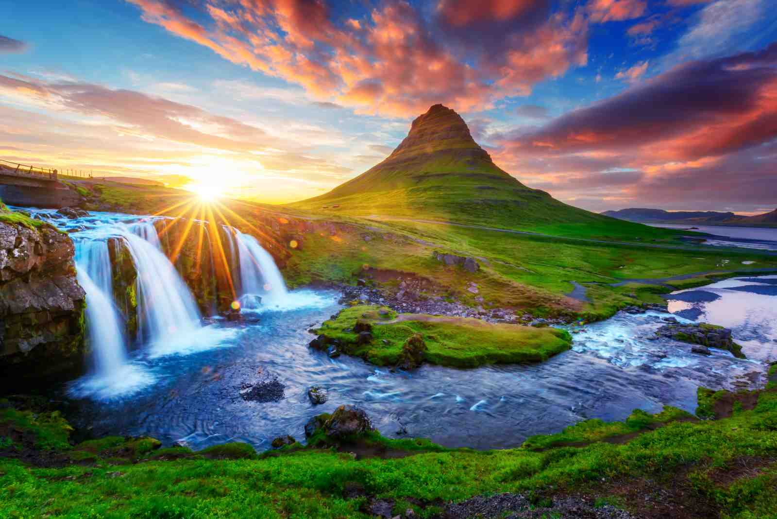 Majestic Waterfall & Mountain Sunset Wall Art