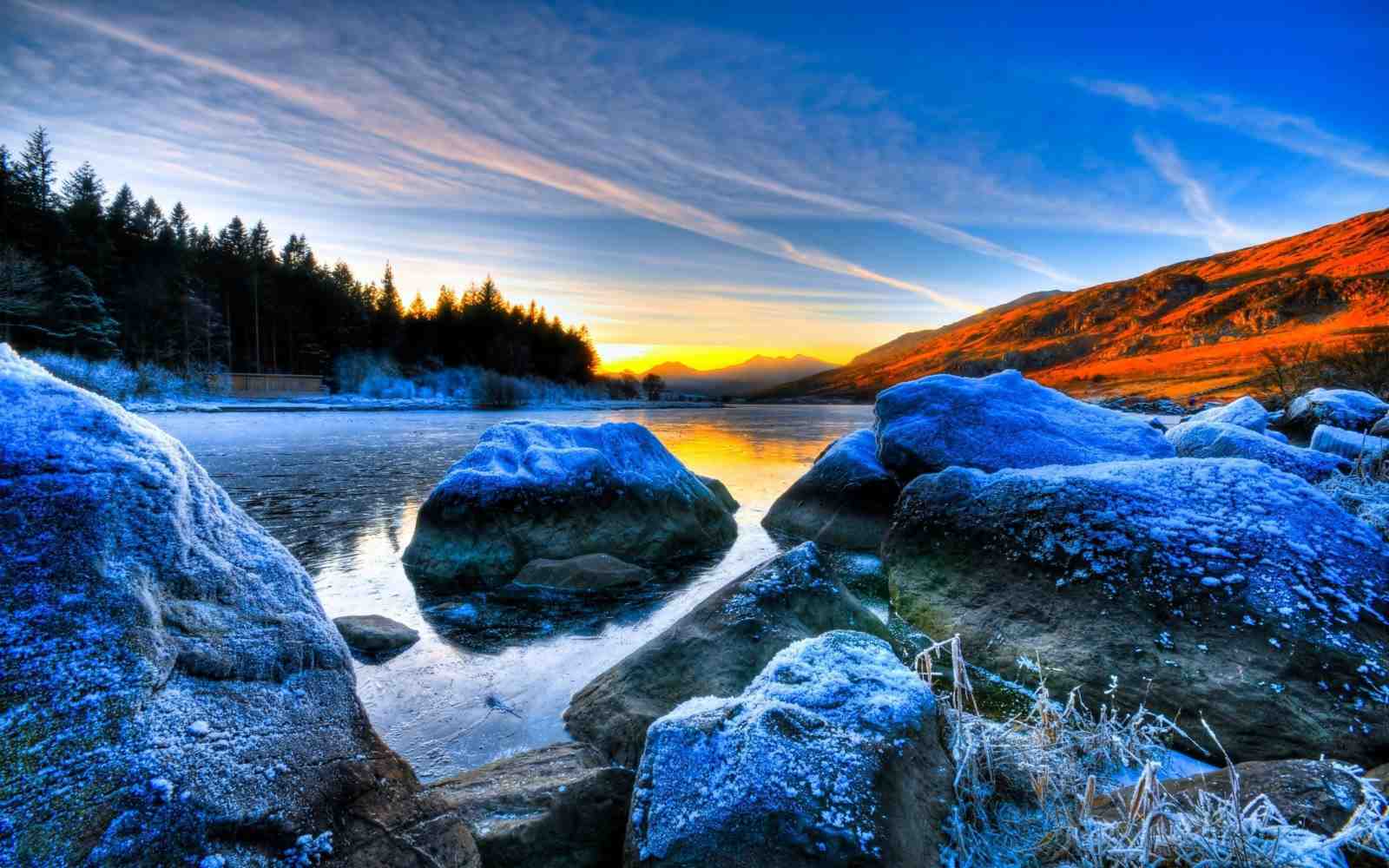 Frosty Mountain Lake Sunrise Wall Art