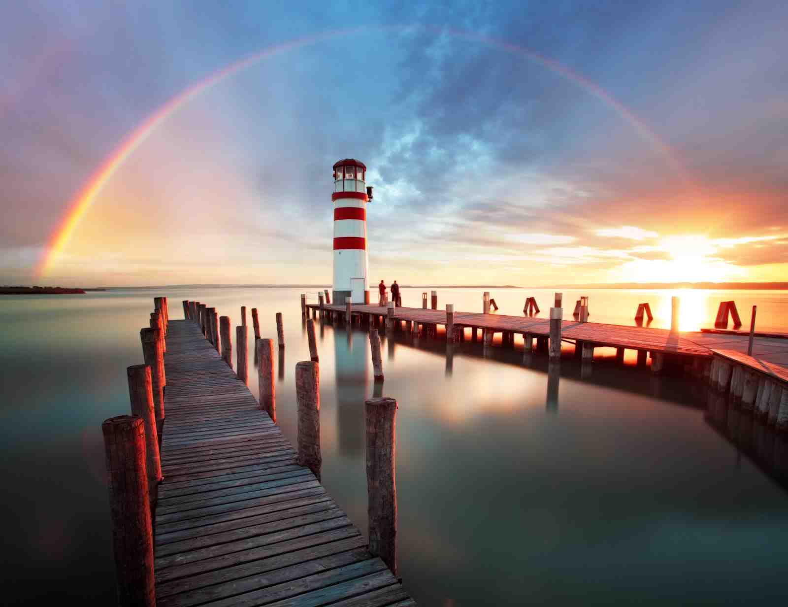 Serene Lighthouse Rainbow Dock Wall Art
