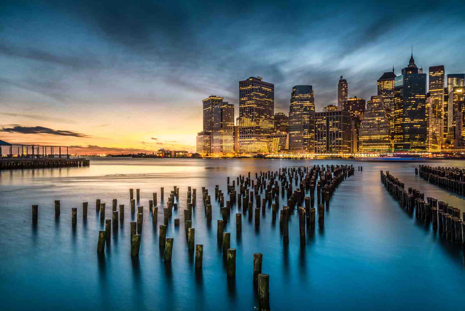 New York City Skyline Dusk Pier Wall Art