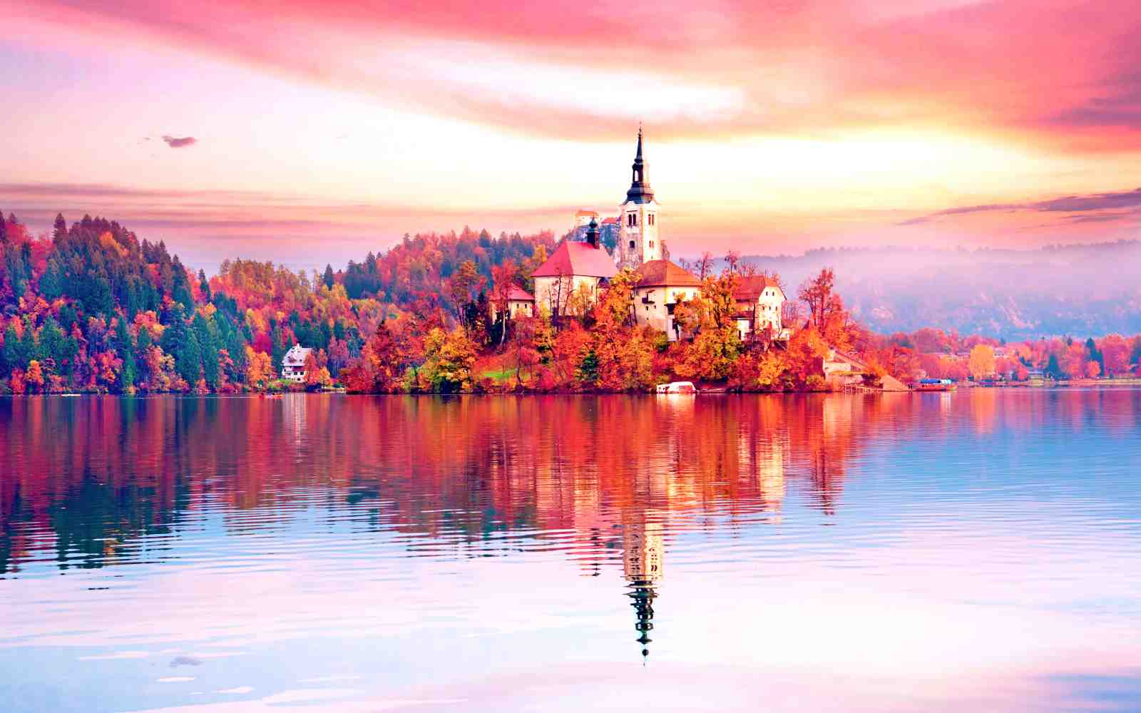 Serene Autumn Lake Castle Wall Art