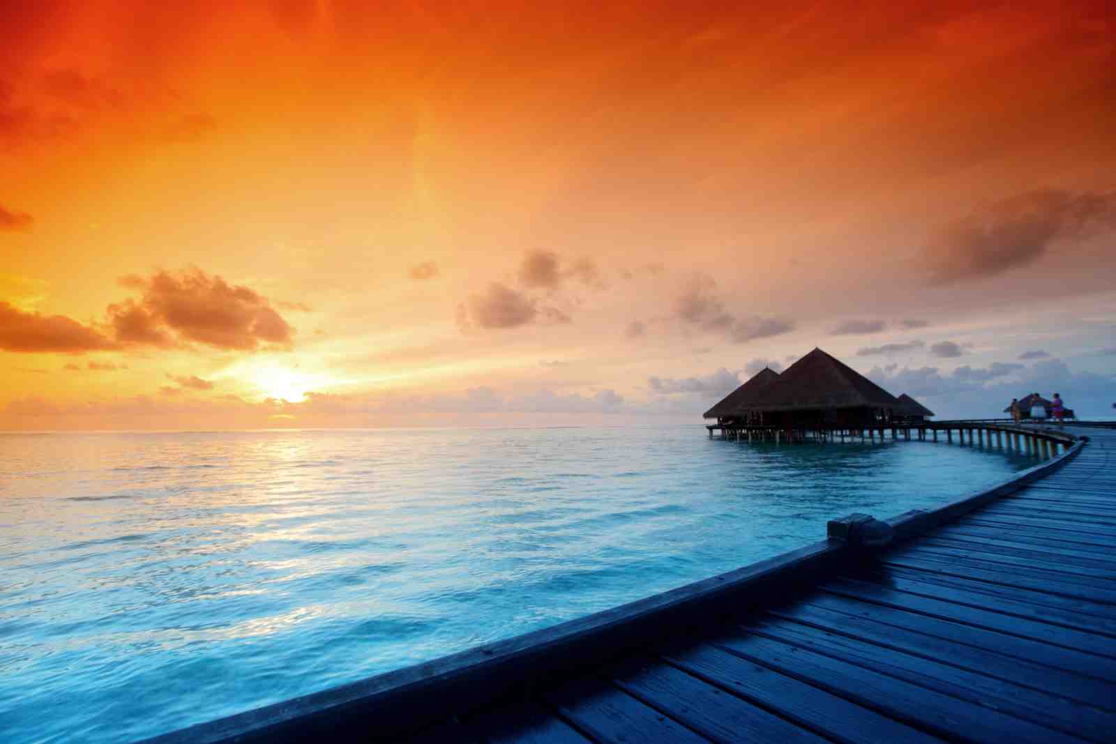 Tranquil Sunset Overwater Bungalows Wall Art