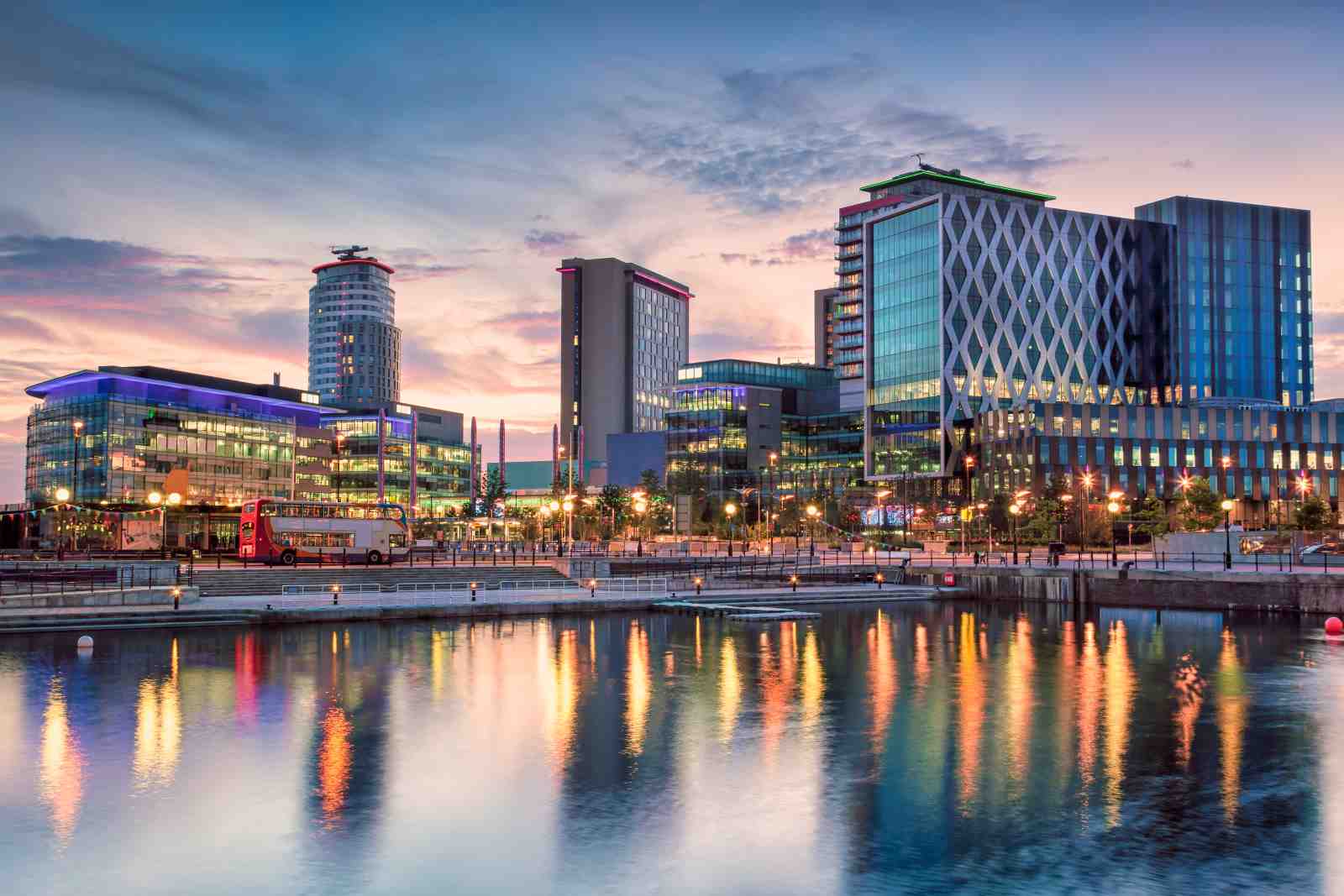Modern Cityscape Waterfront Dusk Wall Art