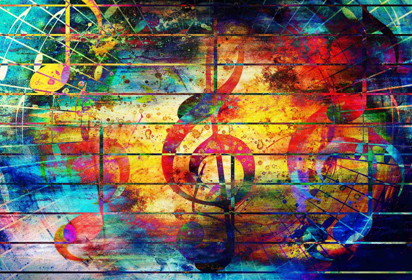 Vibrant Music Notes Abstract Wall Art