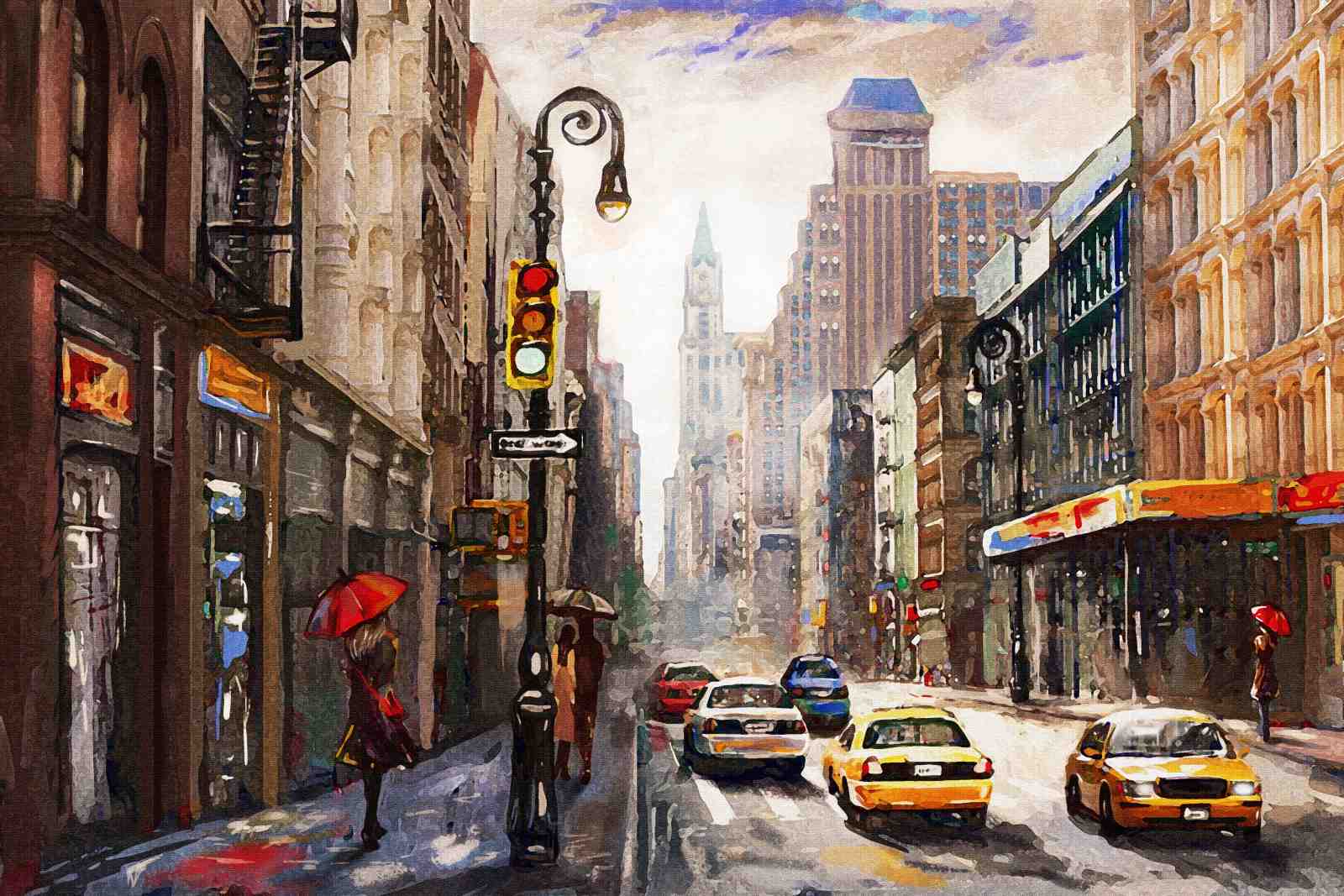 New York Rainy Day Street Scene Wall Art