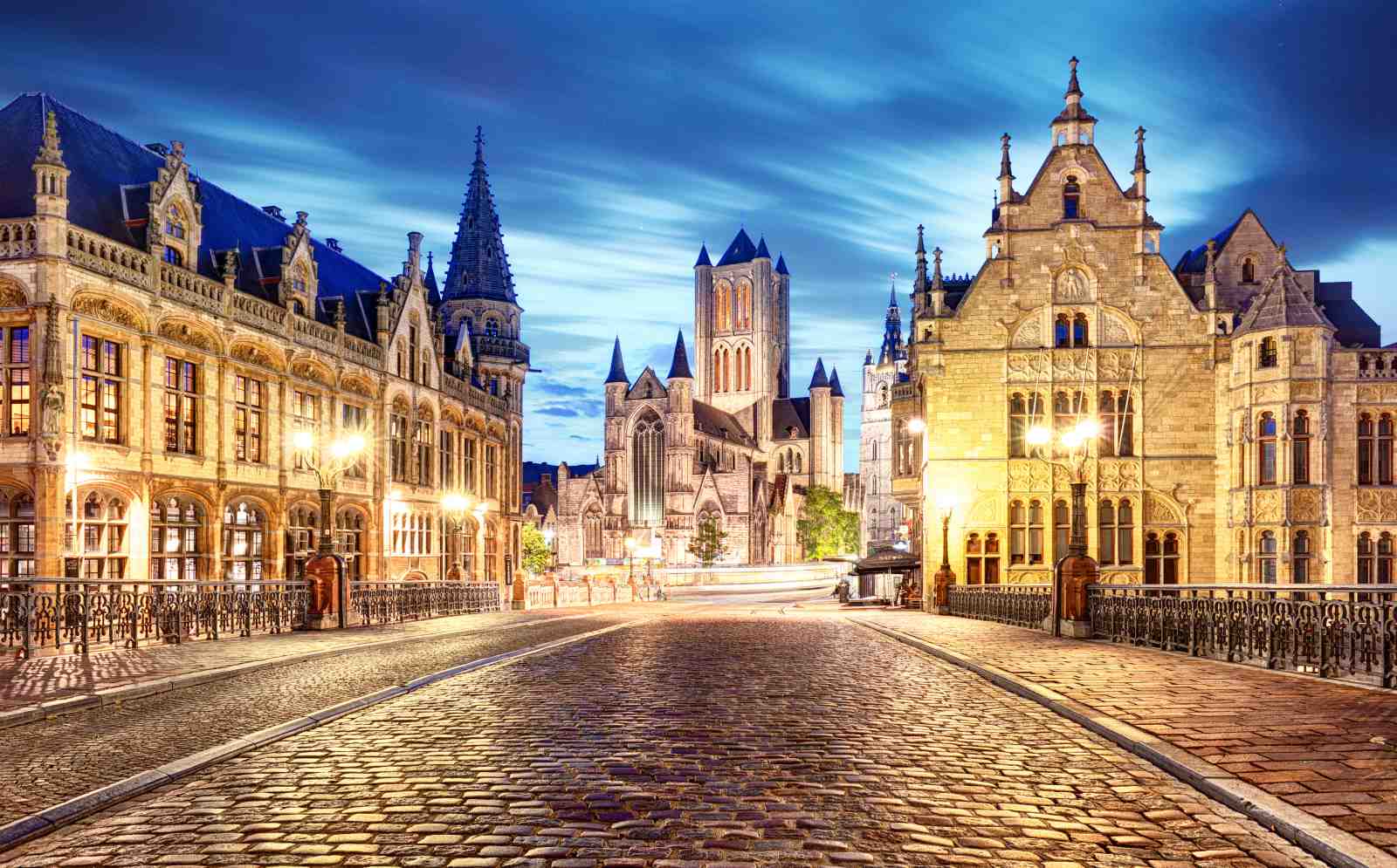 Ghent Cityscape Cobblestone Street Wall Art