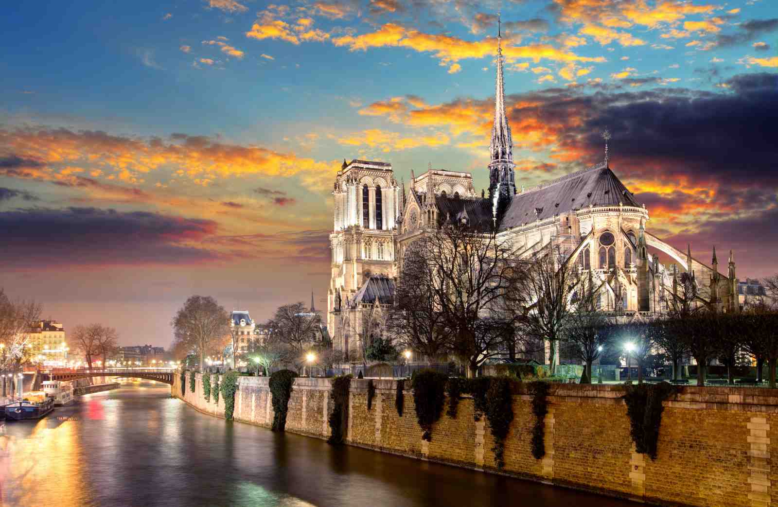 Notre Dame Paris Sunset River Seine Wall Art