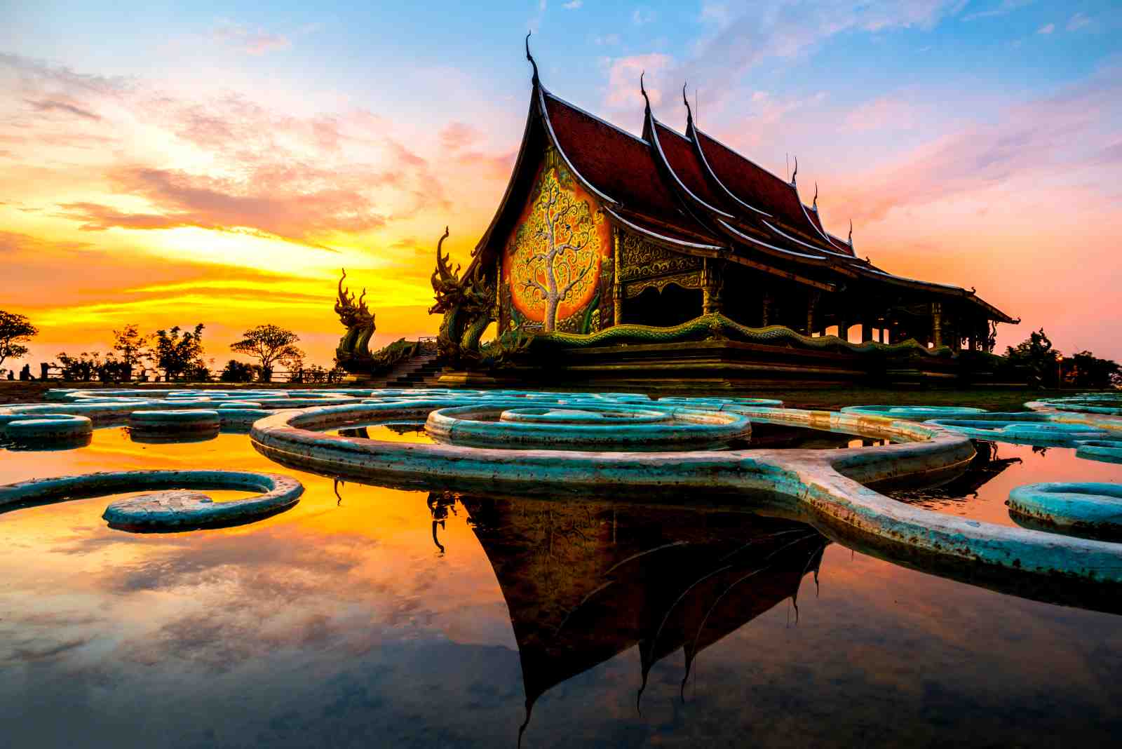 Serene Temple Sunset Wall Art