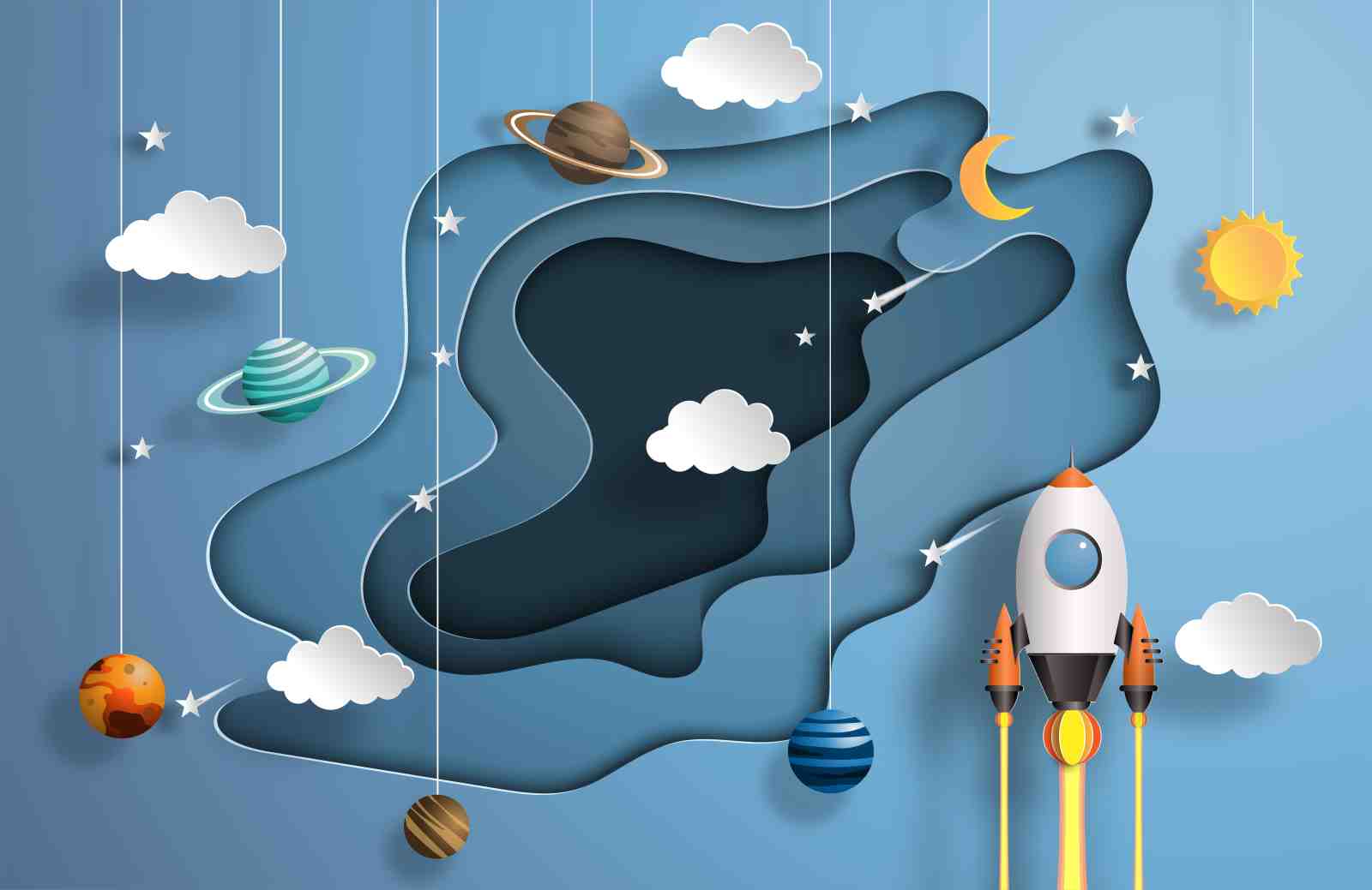 Dreamy Space Adventure Rocket Wall Art