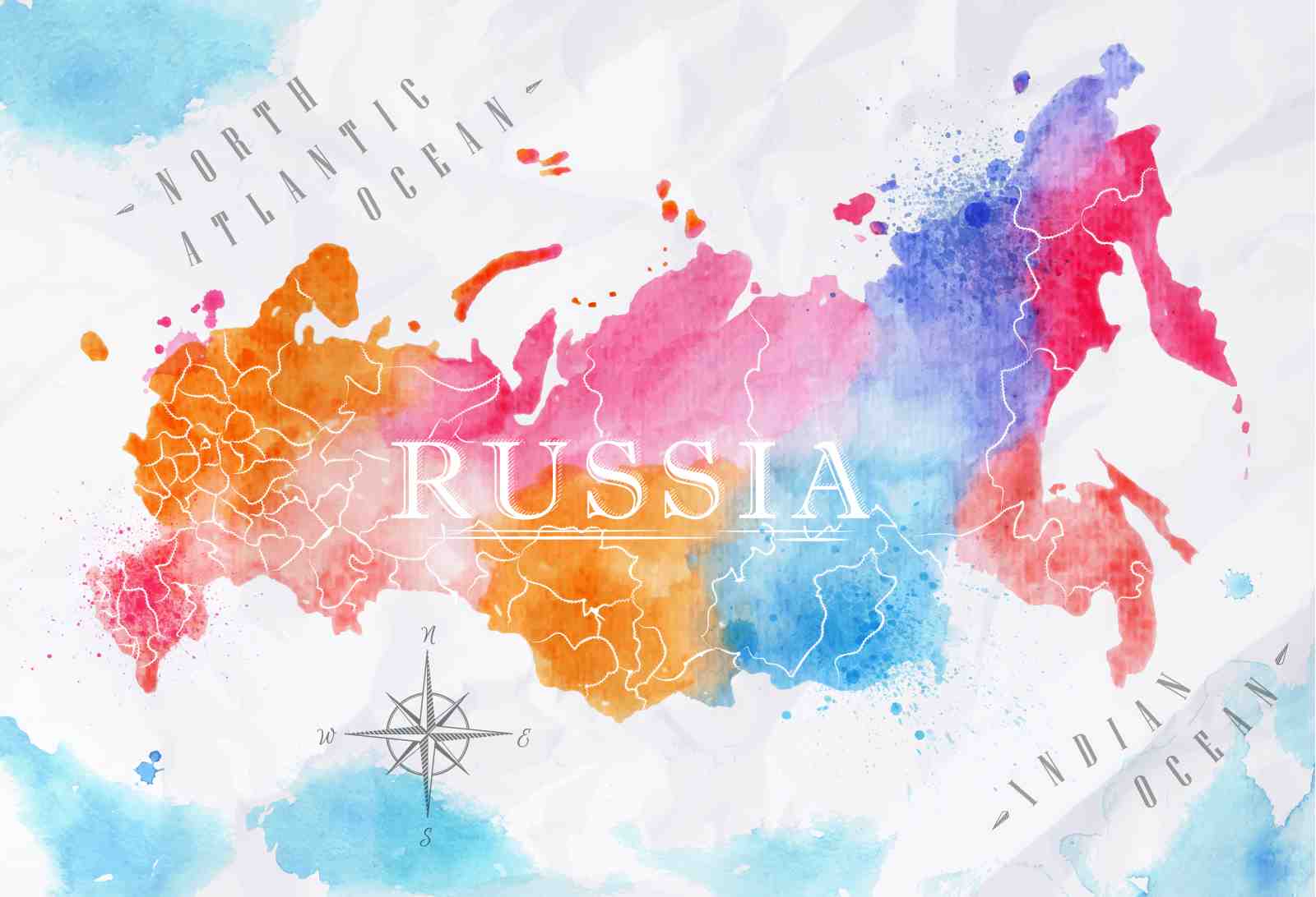 Vibrant Watercolor Russia Map Wall Art