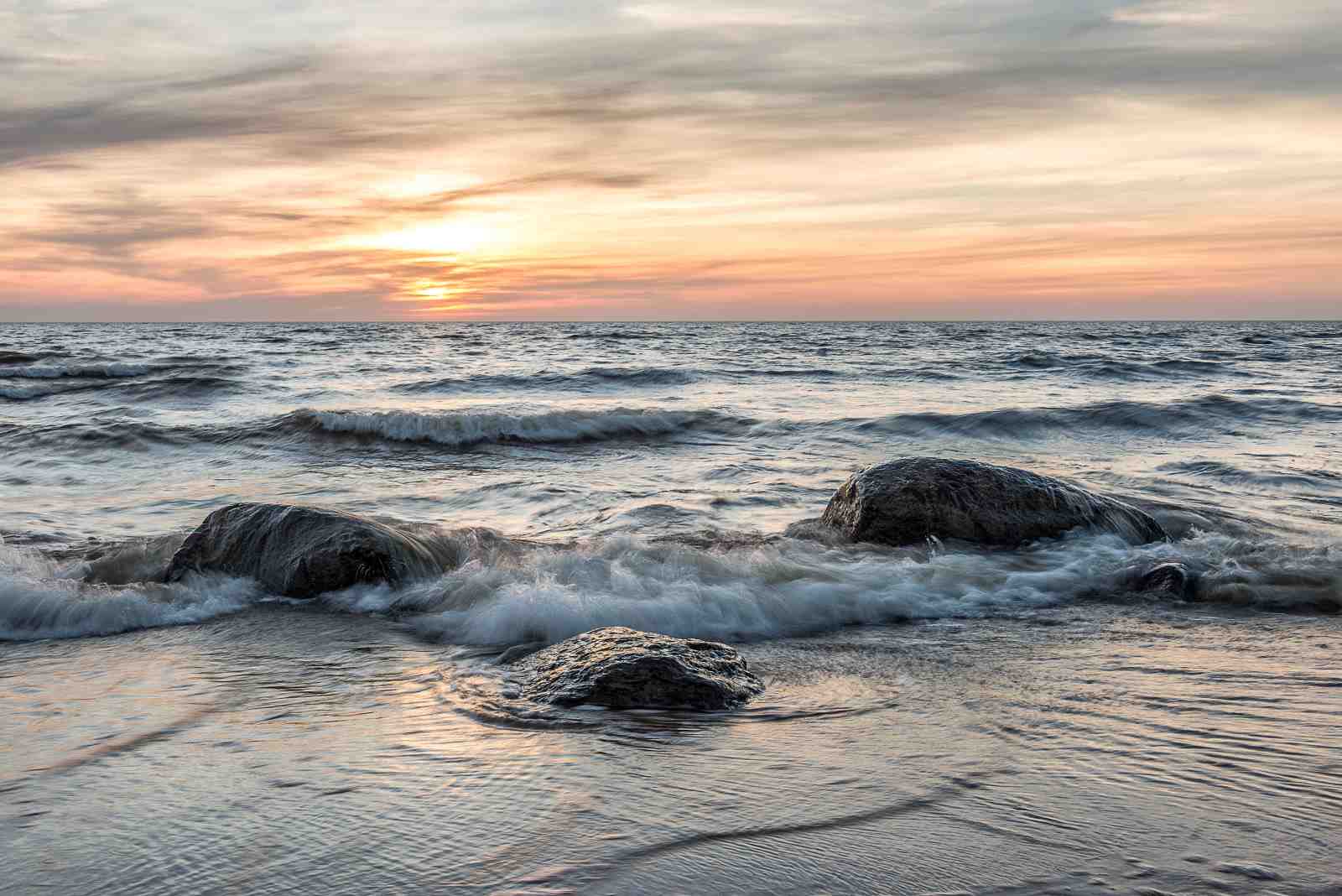 Serene Ocean Sunset Rocks Wall Art