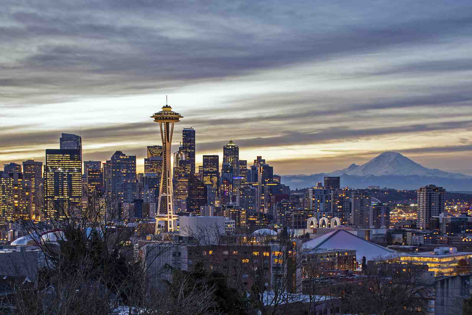 Seattle Skyline & Mt. Rainier Sunset Wall Art