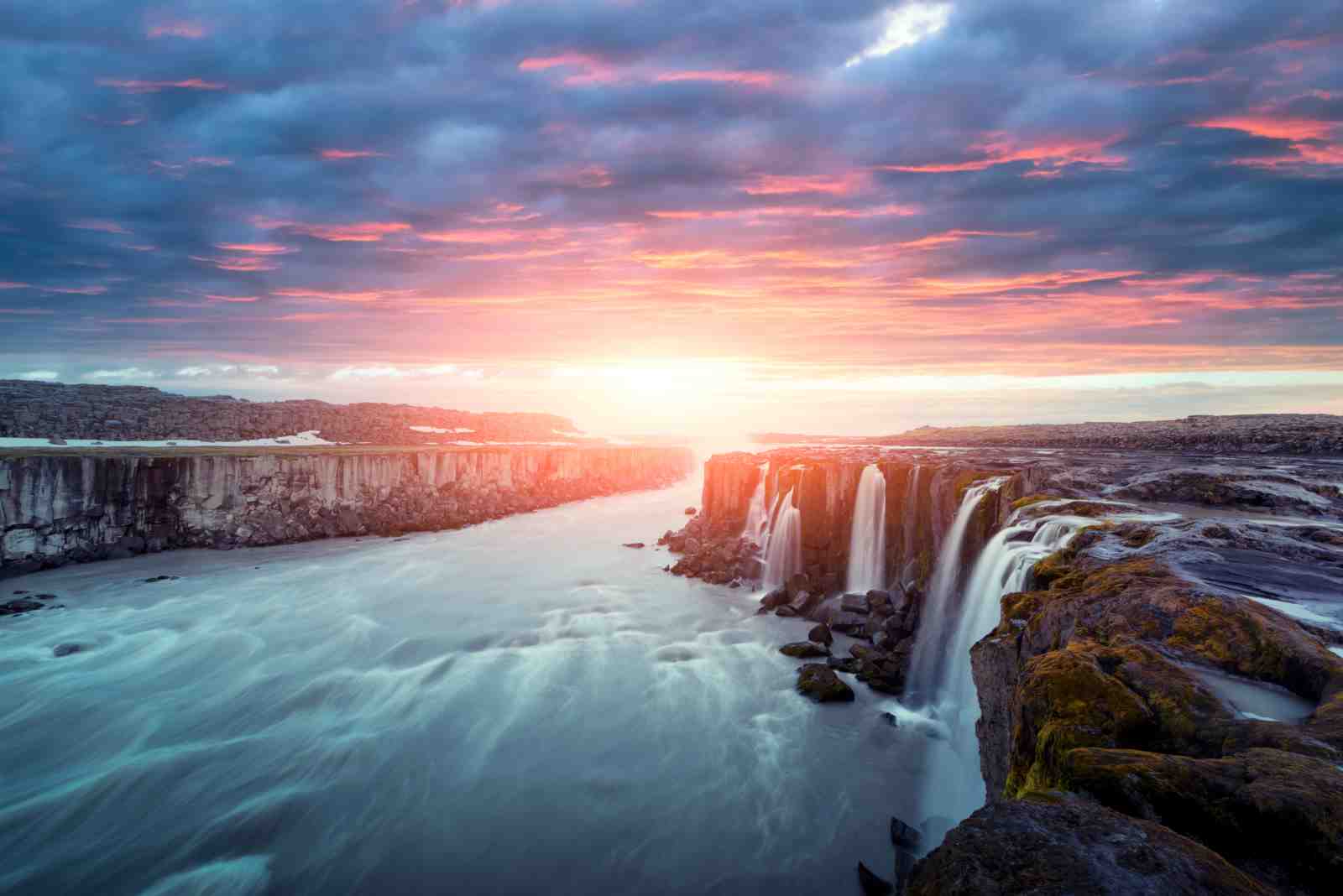 Dramatic Waterfall Sunset Landscape Wall Art