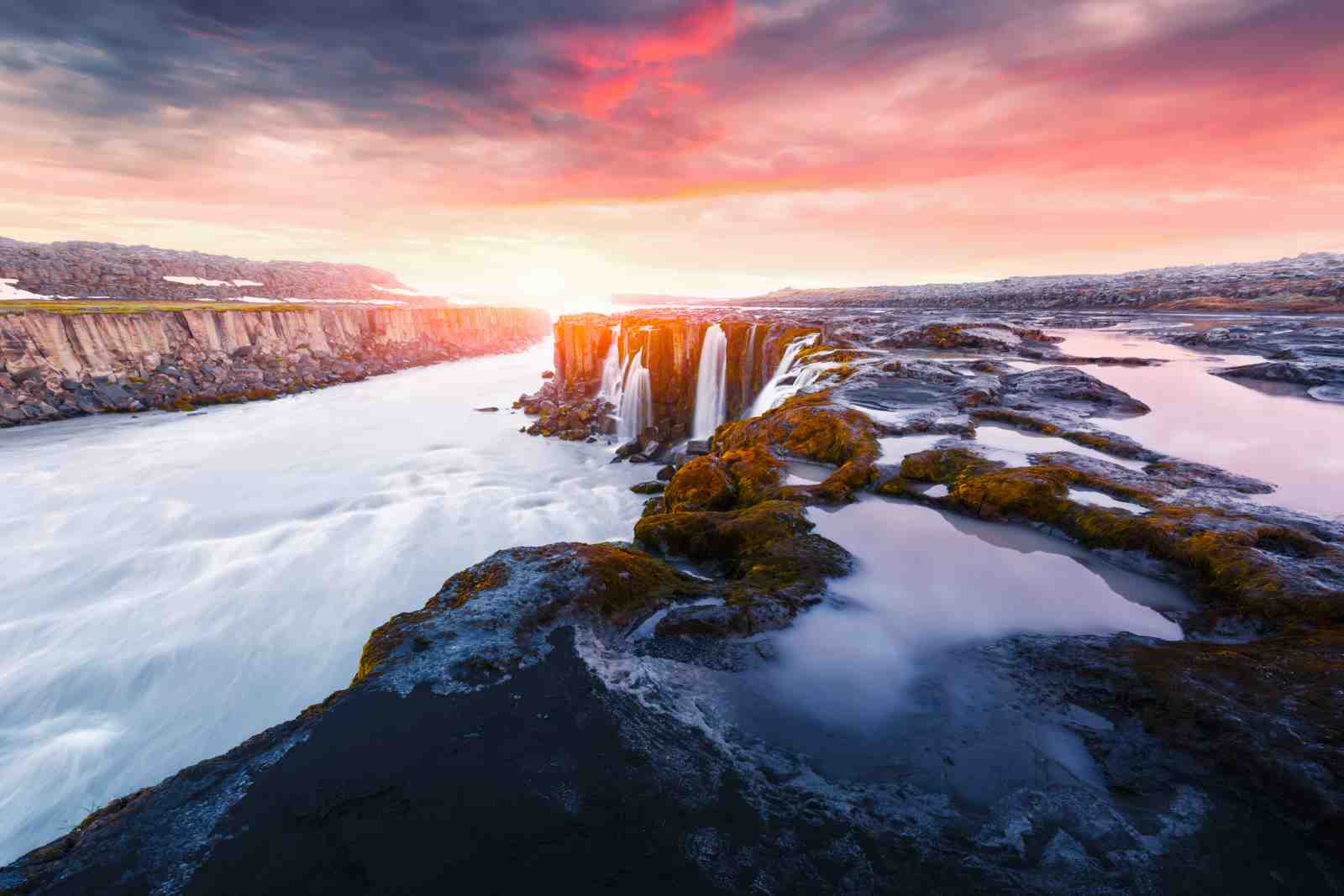Majestic Waterfall Sunset Wall Art | Nature Landscape