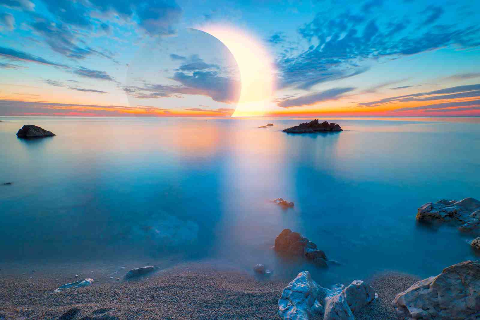 Eclipse Over Tranquil Ocean Wall Art
