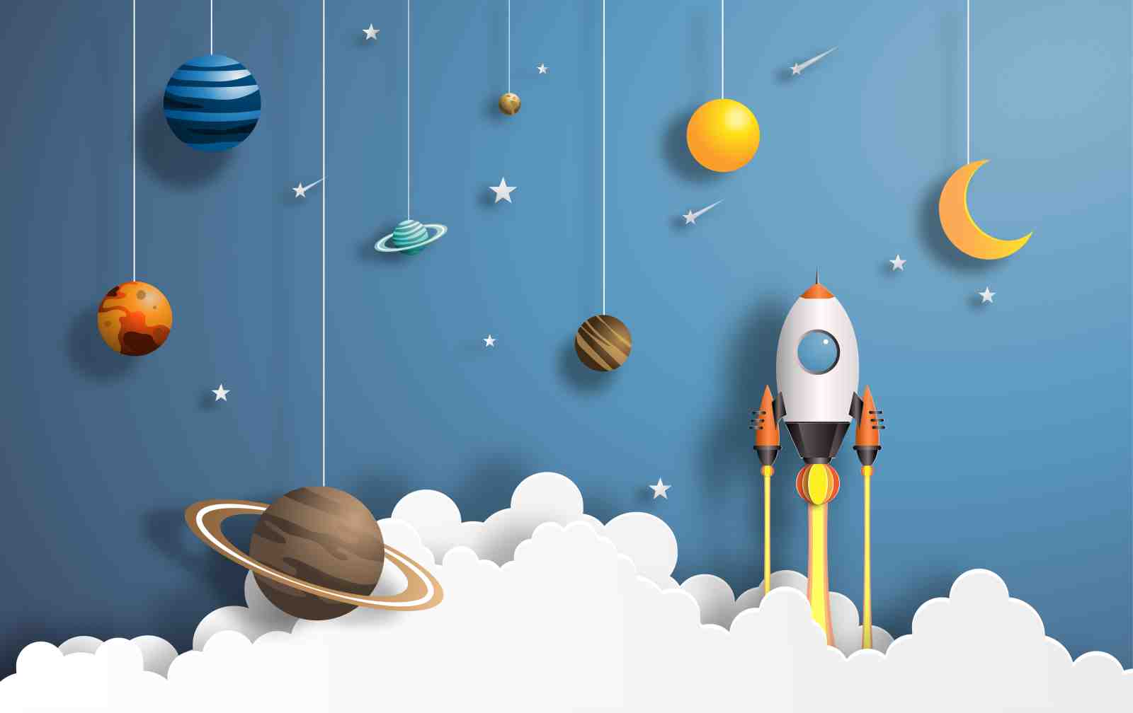 Space Adventure Rocket & Planets Wall Art