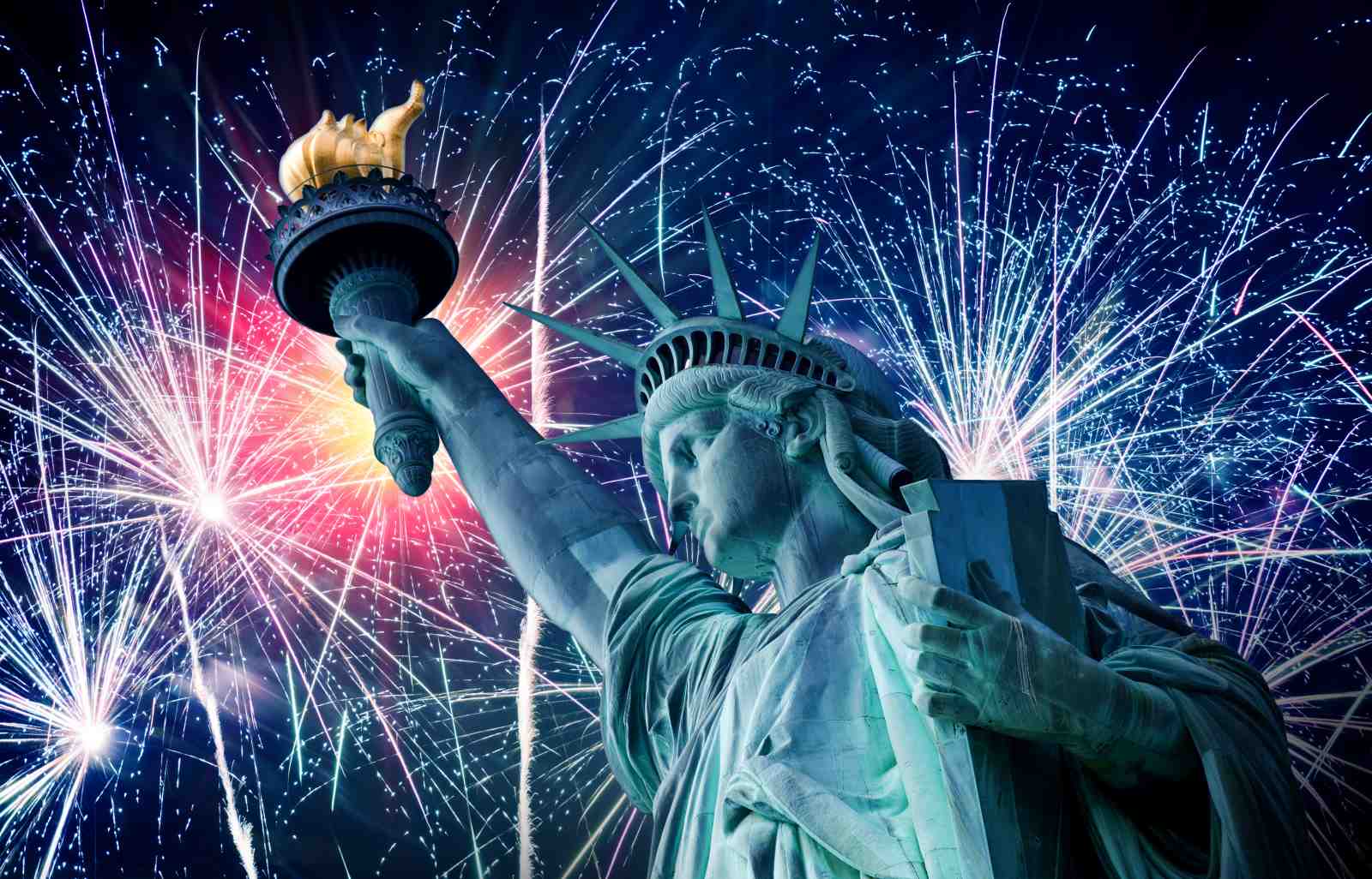 Patriotic Statue of Liberty Fireworks Wall Art