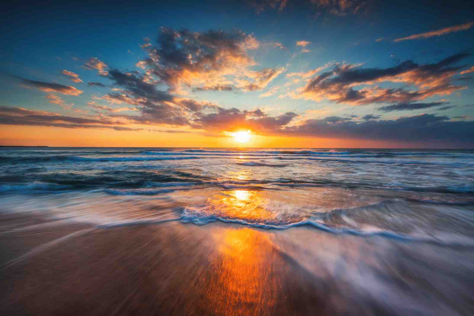 Golden Sunset Ocean Waves Wall Art