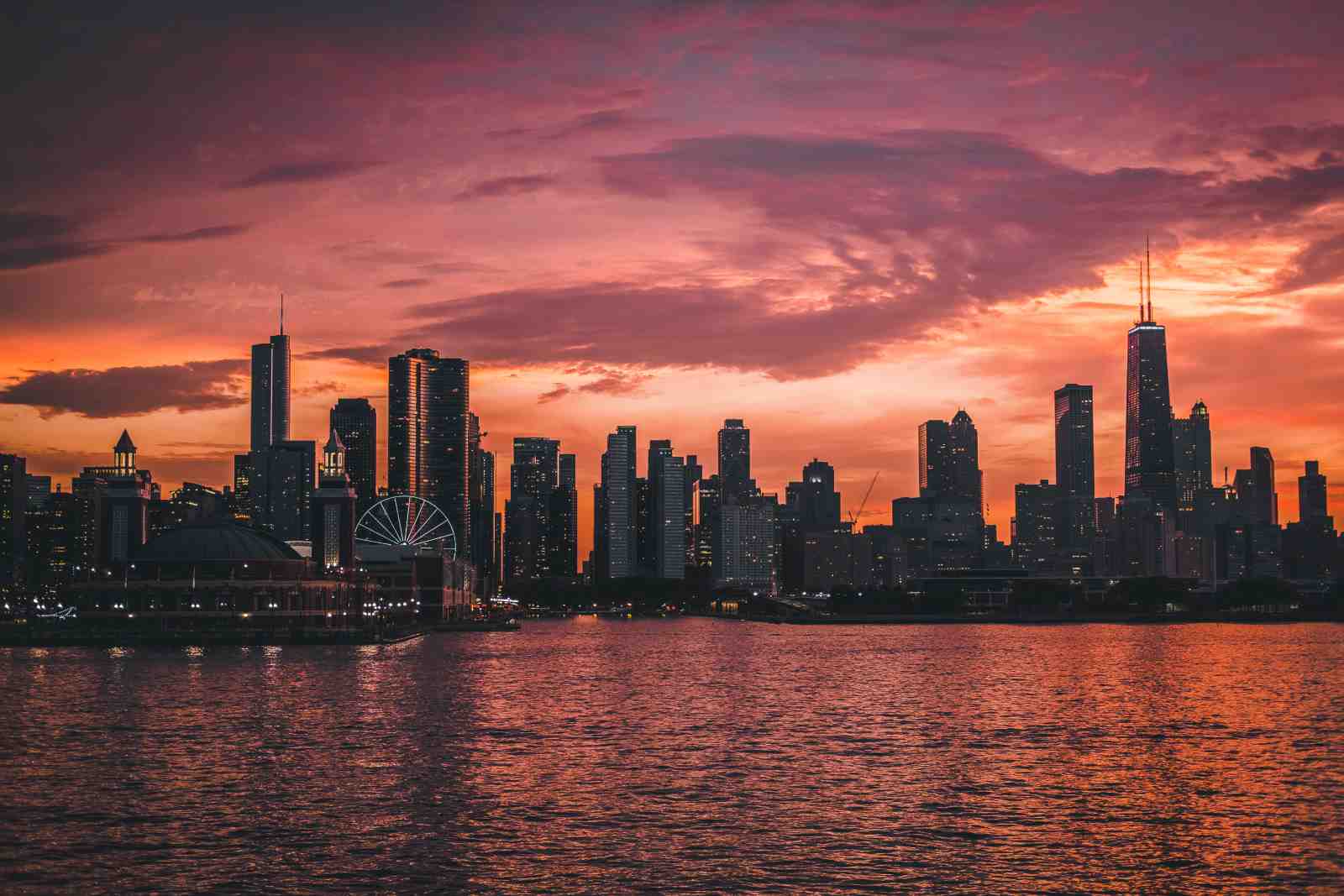 Chicago Skyline Sunset Wall Art