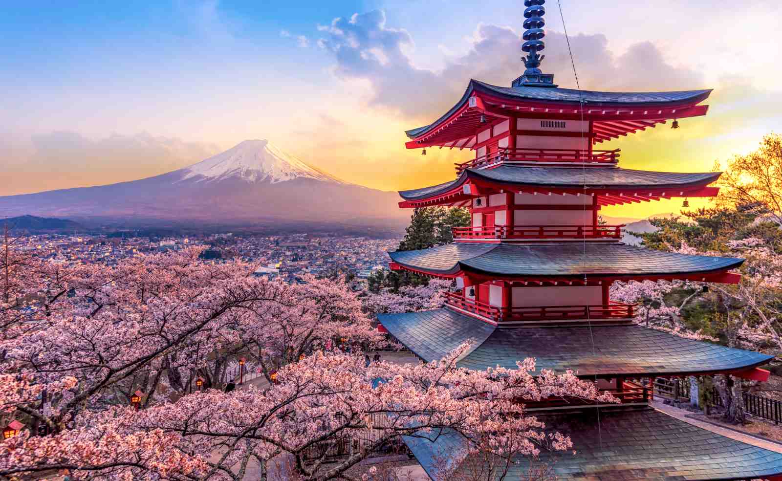 Mount Fuji Pagoda Cherry Blossom Wall Art