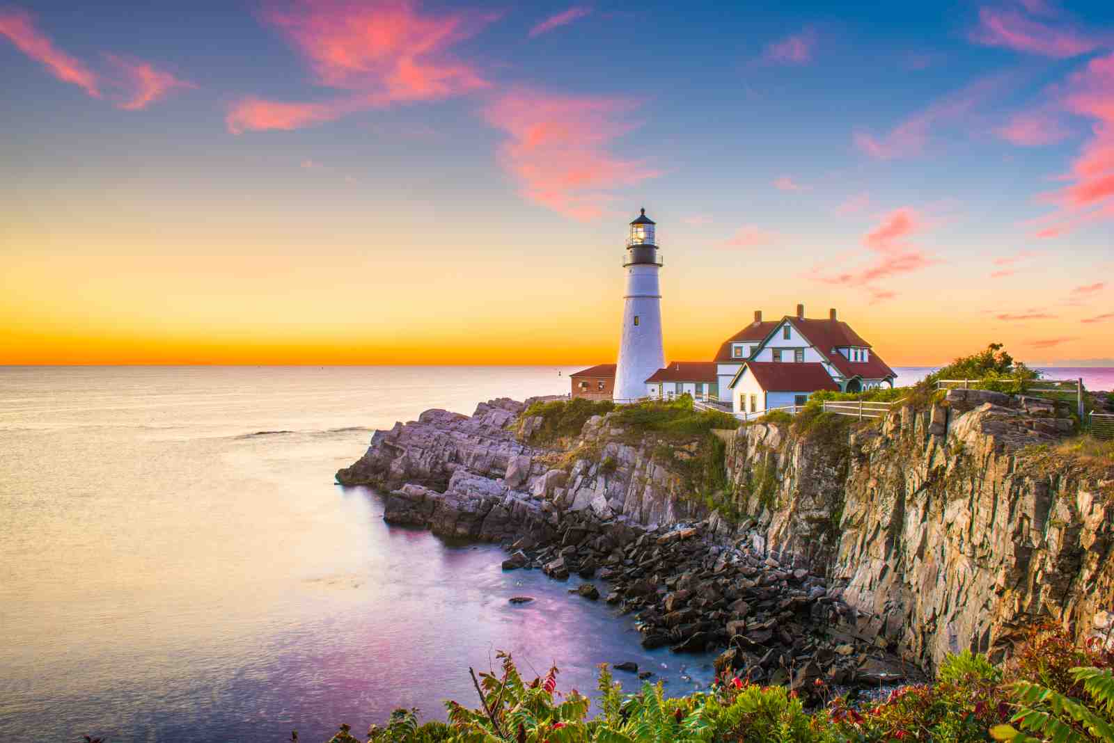Coastal Serenity Lighthouse at Sunset Wall Art